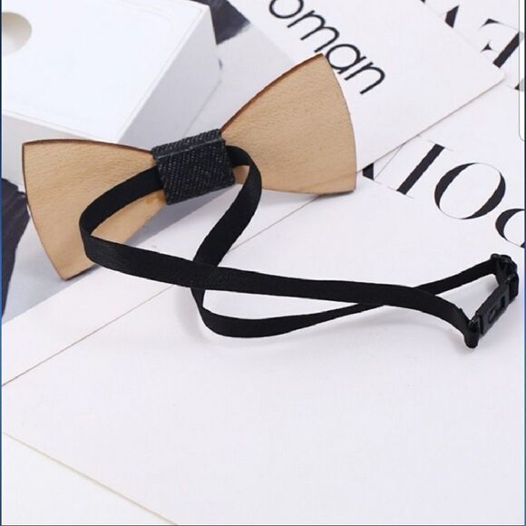 Geometric Patterned Wooden Bow Tie - Picture 2 of 2